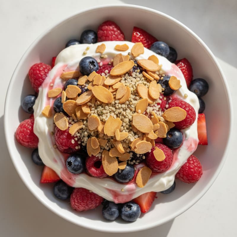 Greek Yogurt Protein Parfait with Mixed Berries and Almonds
