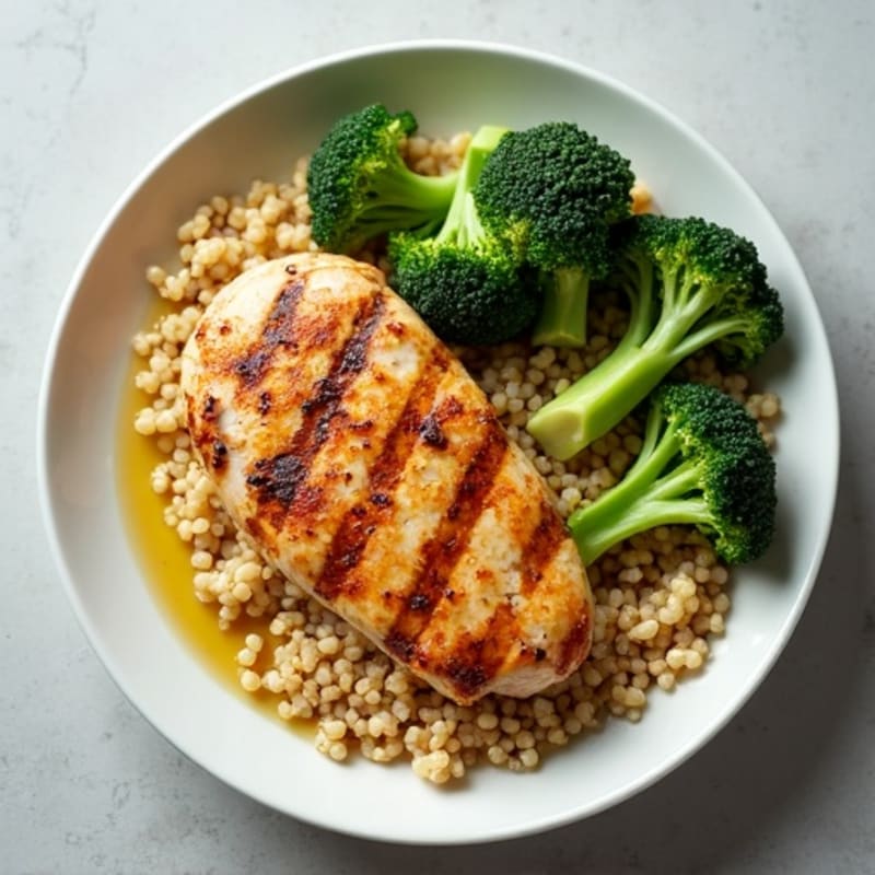 Grilled Chicken Breast with Roasted Broccoli and Quinoa