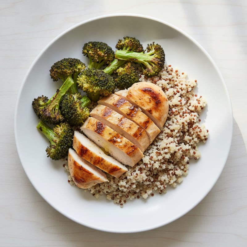 Grilled Chicken Breast with Quinoa and Roasted Broccoli