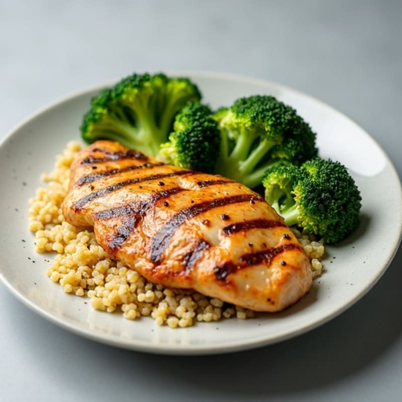 Grilled Chicken Breast with Quinoa and Steamed Broccoli
