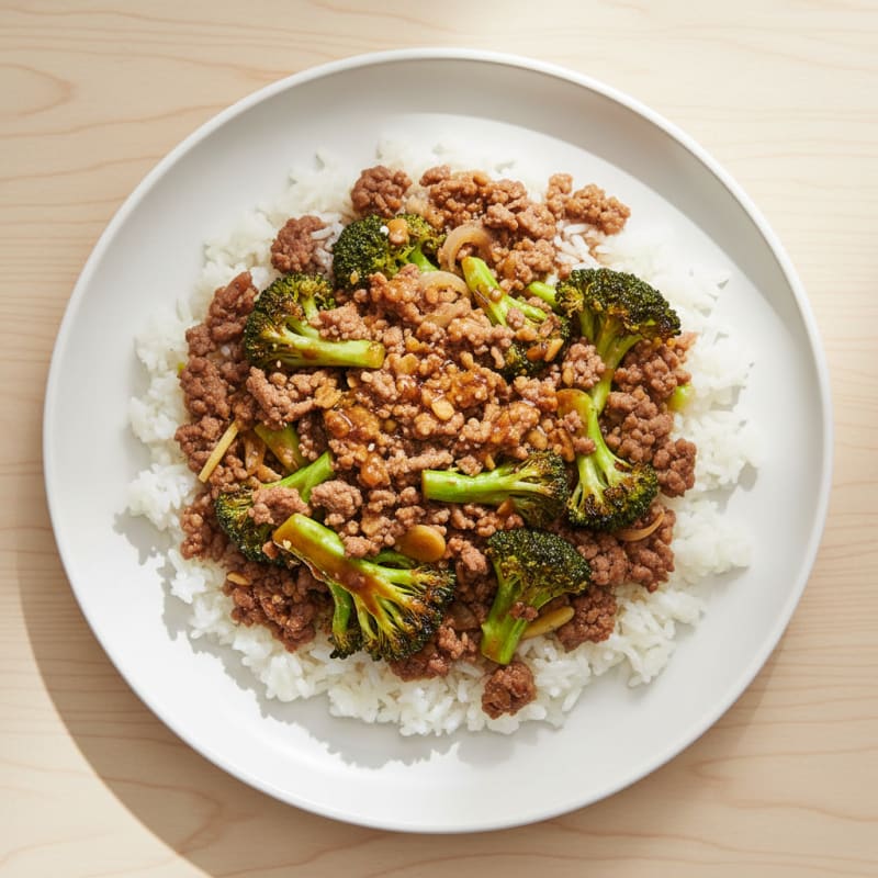 Beef and Broccoli Stir Fry with Steamed Rice