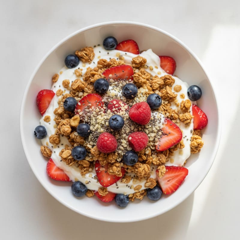 Greek Yogurt Parfait with Protein Granola and Fresh Berries