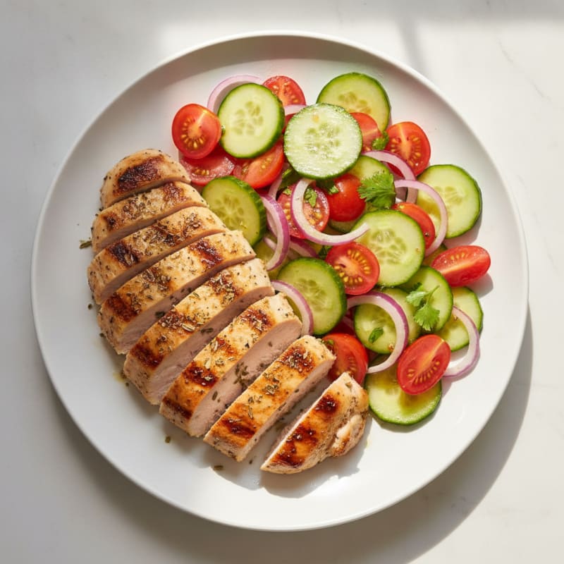 Grilled Turkey Breast with Fresh Tomato Cucumber Salad