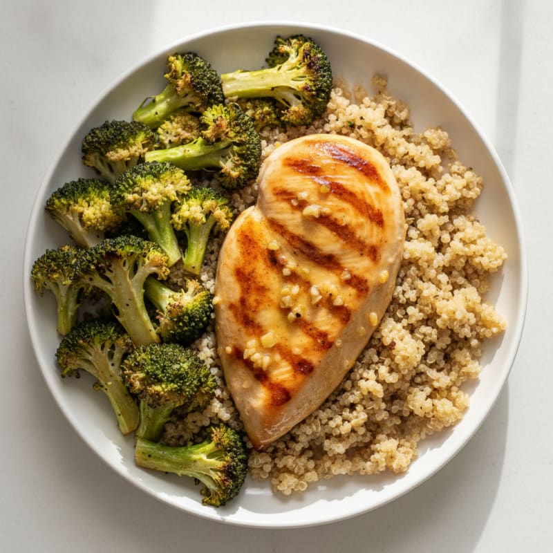 Grilled Chicken Breast with Roasted Broccoli and Quinoa