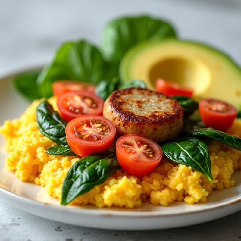 Egg White and Chicken Sausage Scramble with Spinach