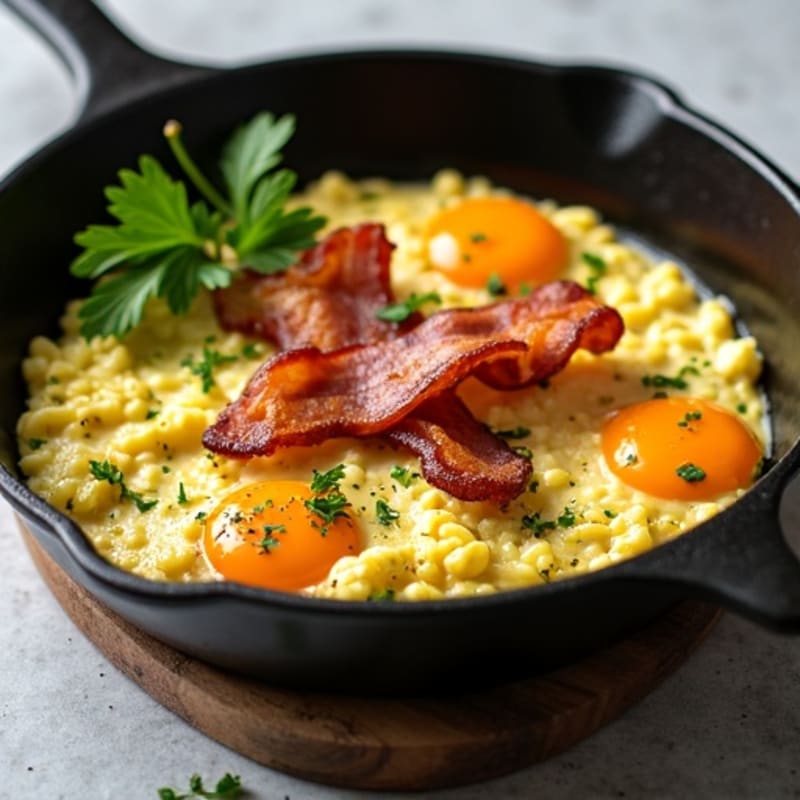 Crispy Turkey Bacon and Herb-Scrambled Egg Skillet