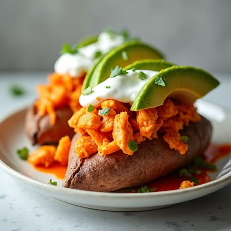 Creamy Buffalo Chicken Stuffed Sweet Potatoes