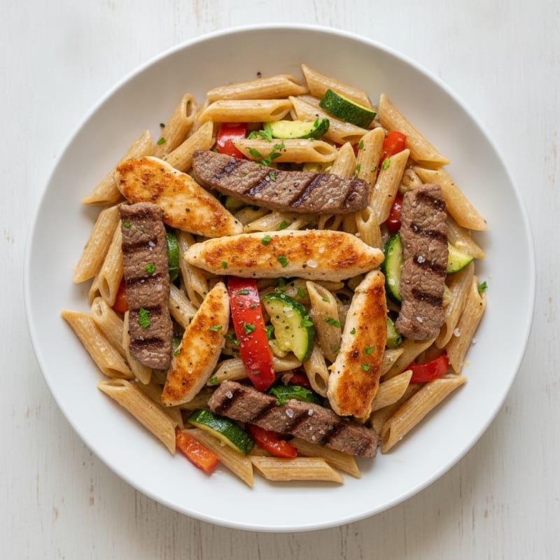 Chicken and Steak Pasta Primavera