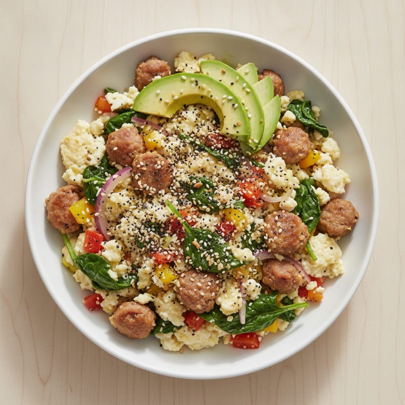 Egg White Veggie Scramble with Turkey Sausage