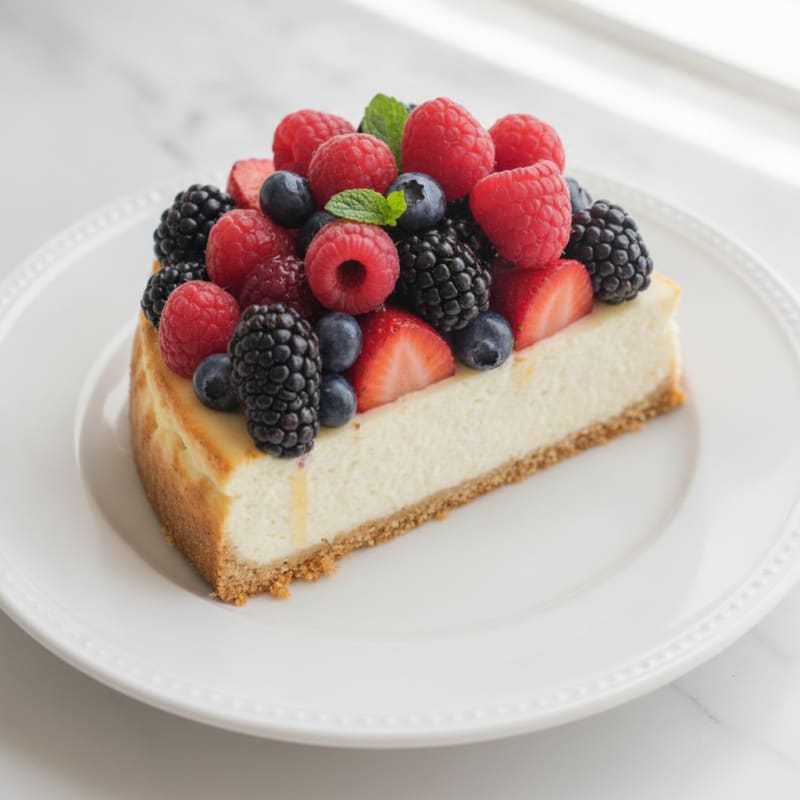 Greek Yogurt Protein Cheesecake with Mixed Berries