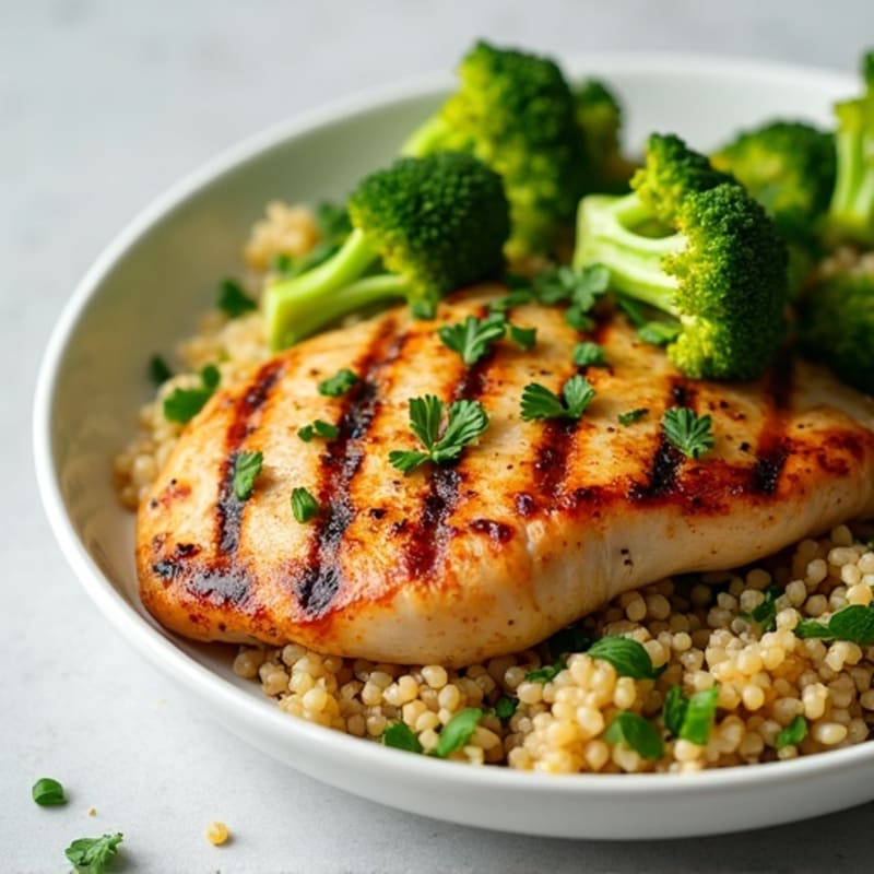 Grilled Chicken Breast with Roasted Broccoli and Quinoa