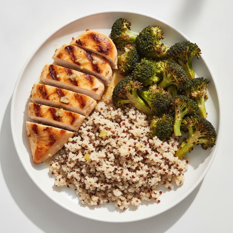 Grilled Chicken Breast with Quinoa and Roasted Broccoli