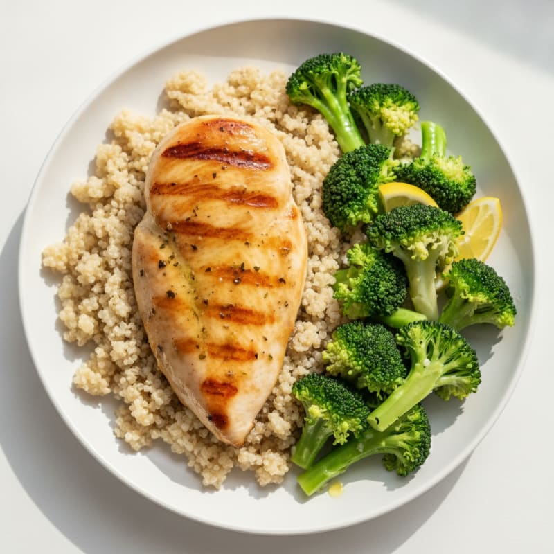 Grilled Chicken Breast with Quinoa and Steamed Broccoli