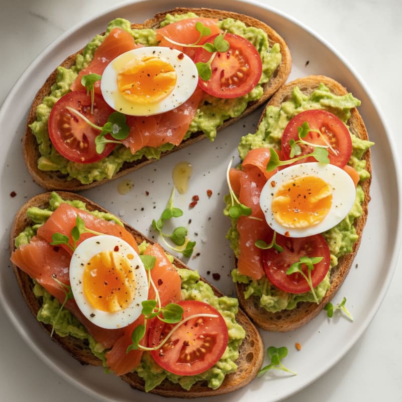 High-Protein Avocado Toast with Jammy Eggs and Smoked Salmon