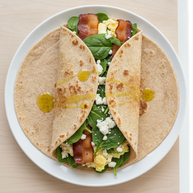 Crispy Turkey Bacon Egg White Wrap with Spinach and Feta