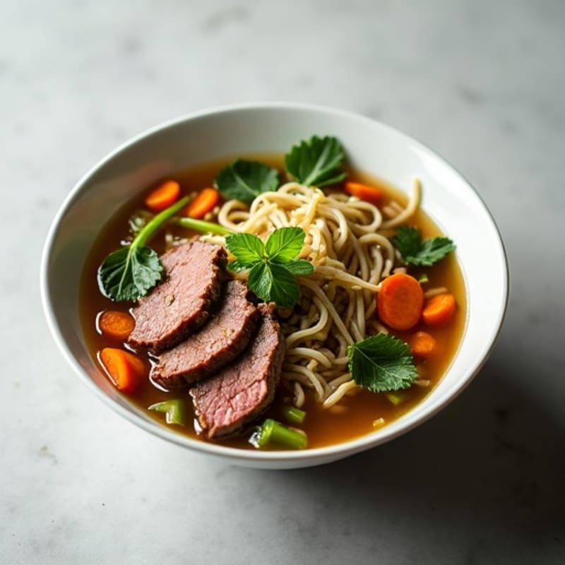 Lean Beef Noodle Soup with Fragrant Ginger Broth and Fresh Herbs