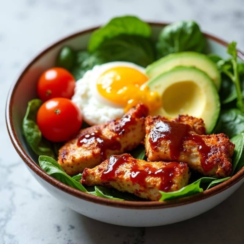 Smoky BBQ Chicken with Jammy Eggs and Creamy Avocado Bowl