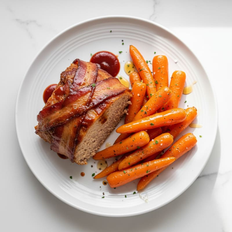 BBQ Bacon-Wrapped Meatloaf with Glazed Carrots