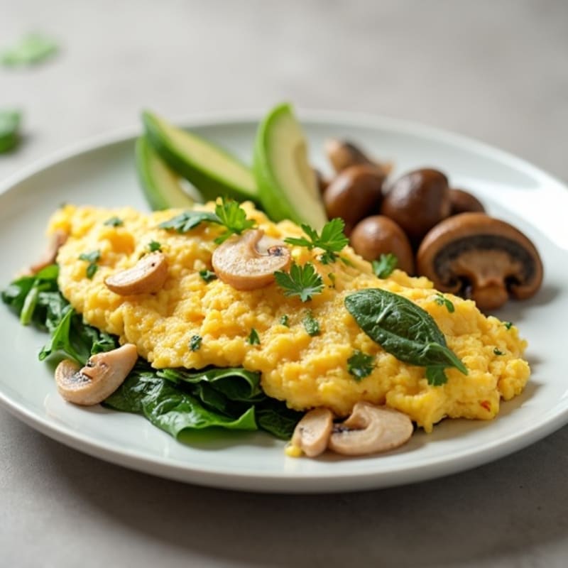 Egg White and Turkey Spinach Scramble with Sautéed Mushrooms