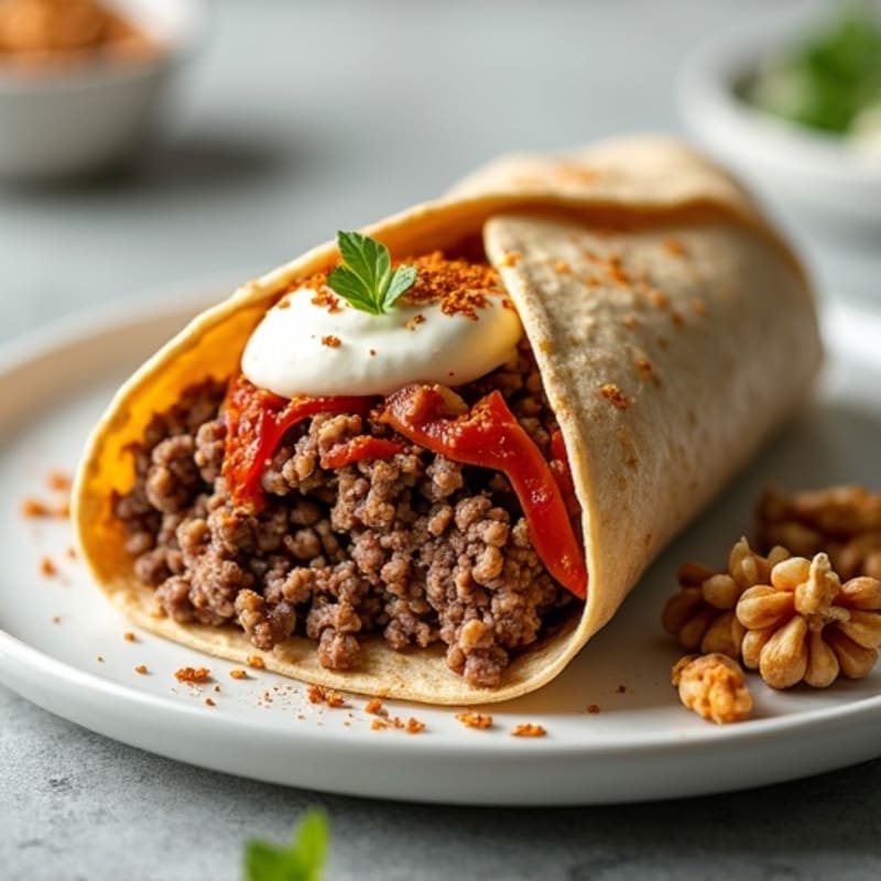 Spiced Lamb Wrap with Creamy Cottage Cheese and Crunchy Walnuts