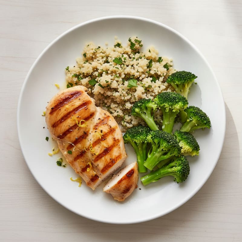 Grilled Chicken Breast with Quinoa and Steamed Broccoli