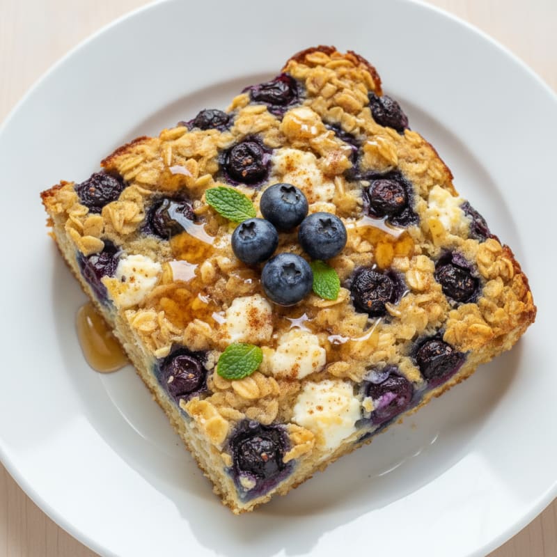 Blueberry Baked Oatmeal with Cottage Cheese