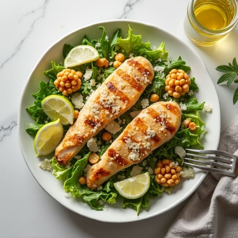 Herb-Grilled Chicken Caesar with Crispy Chickpea Croutons