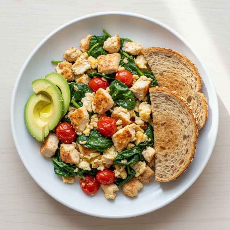 Chicken Egg White Scramble with Spinach and Tomatoes