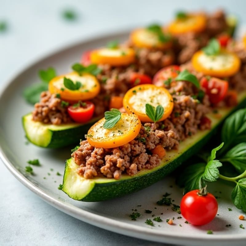 Herb-Seasoned Ground Beef Zucchini Boats