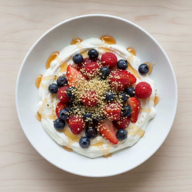 Silky Greek Yogurt Bowl with Hemp Seeds and Mixed Berries