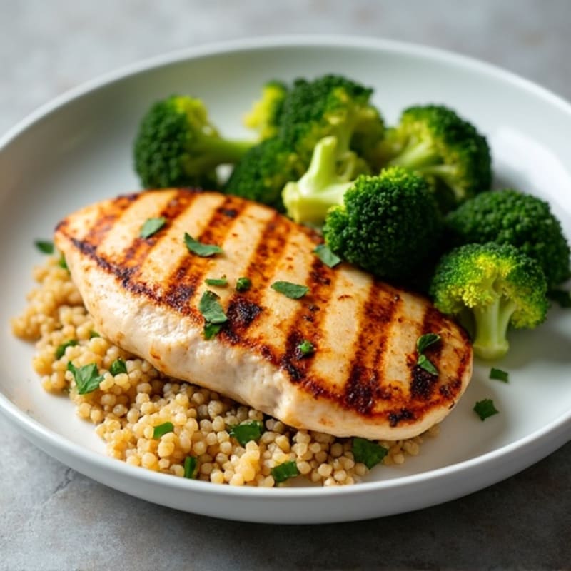 Grilled Chicken Breast with Quinoa and Steamed Broccoli