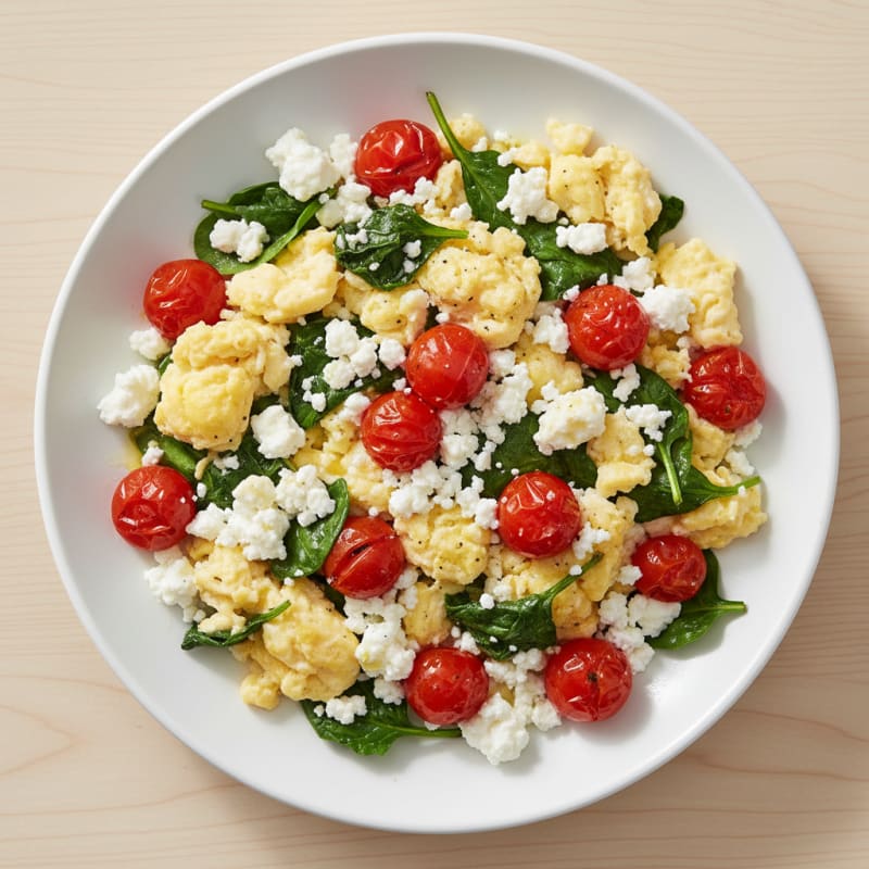 Cottage Cheese Scramble with Spinach and Cherry Tomatoes