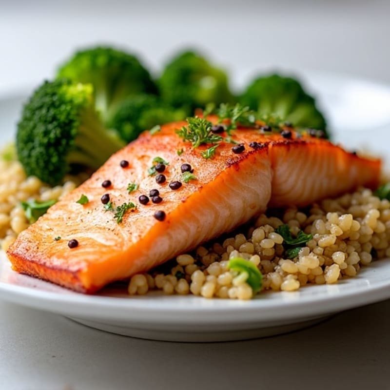 Seared Salmon with Roasted Broccoli and Quinoa