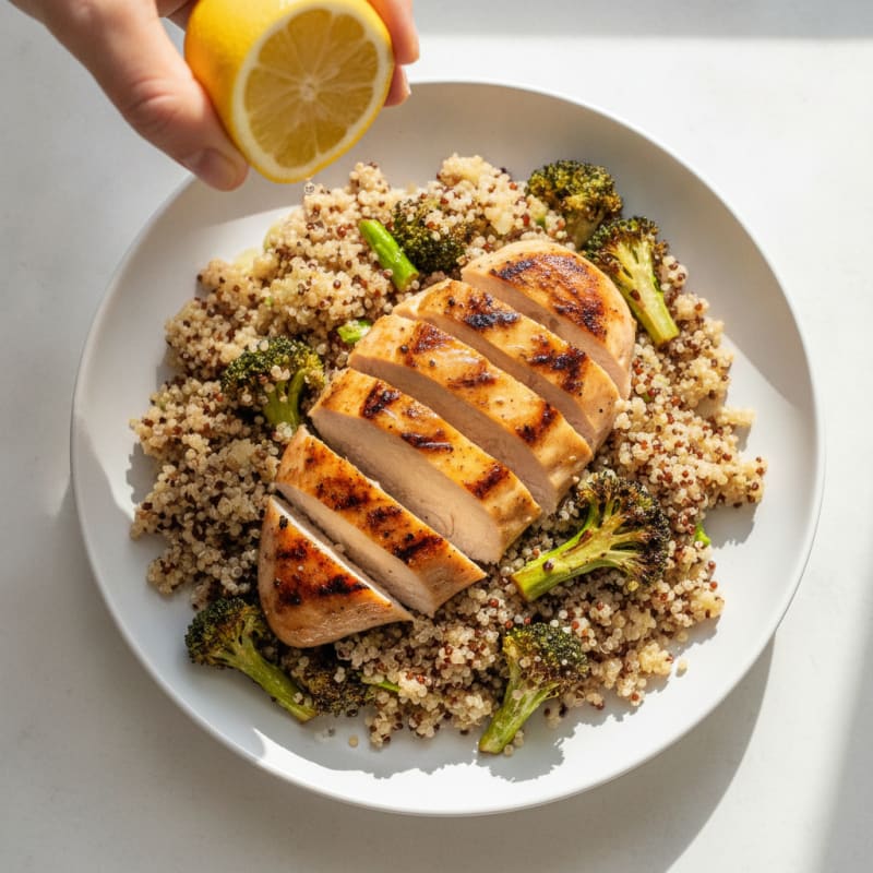 Grilled Chicken Breast with Quinoa and Roasted Broccoli