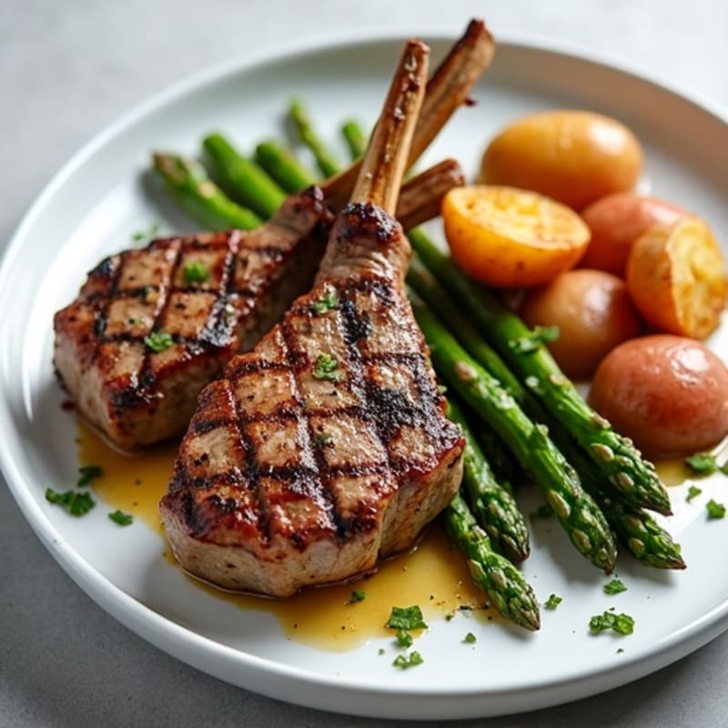 Grilled Herb Lamb Chops with Roasted Asparagus and Crispy Potatoes