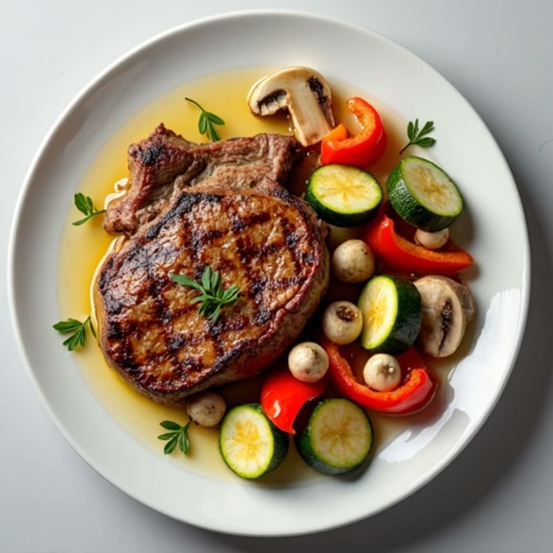 Lean Pan-Seared Beef with Savory Garlic Sautéed Vegetables