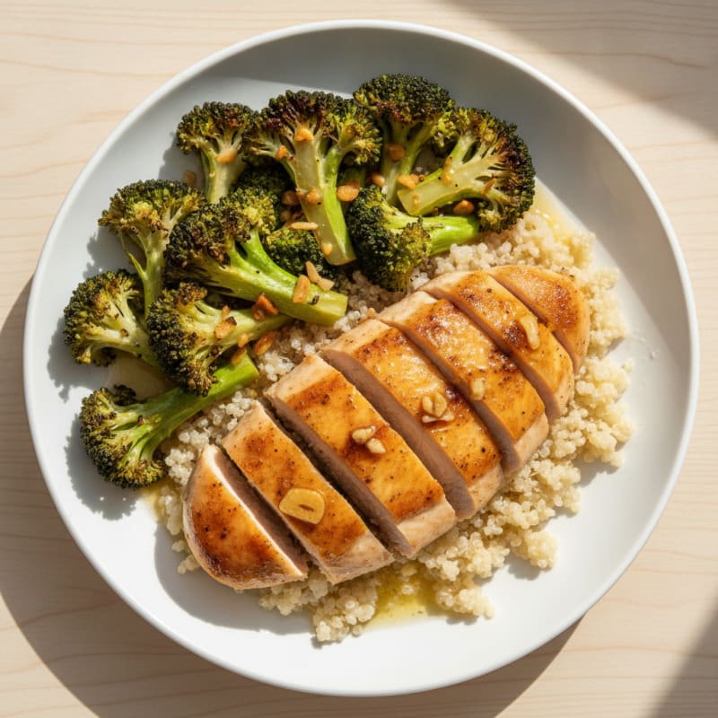 Grilled Chicken Breast with Quinoa and Roasted Broccoli