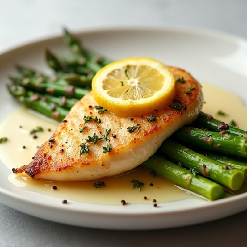 Lemon Garlic Pan-Seared Chicken with Roasted Asparagus