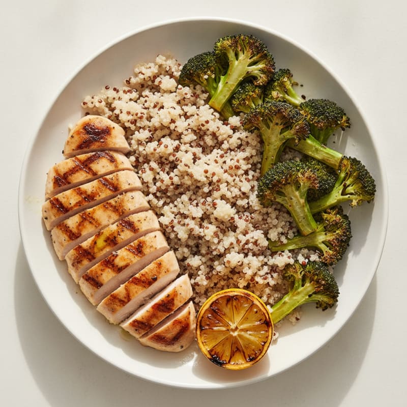 Grilled Chicken Breast with Quinoa and Roasted Broccoli