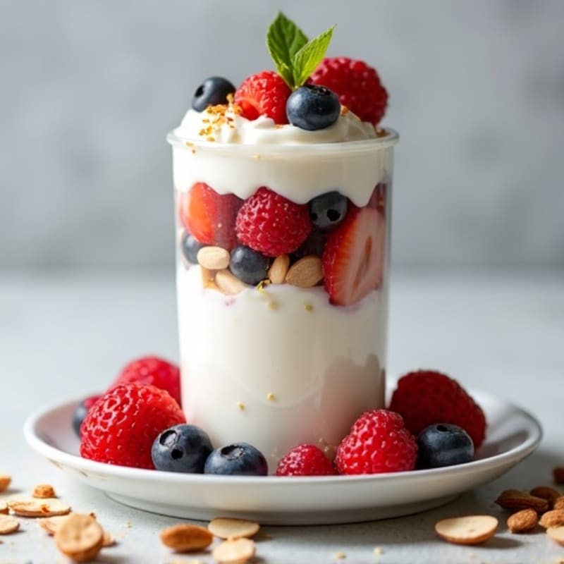 Greek Yogurt Protein Parfait with Mixed Berries and Almonds