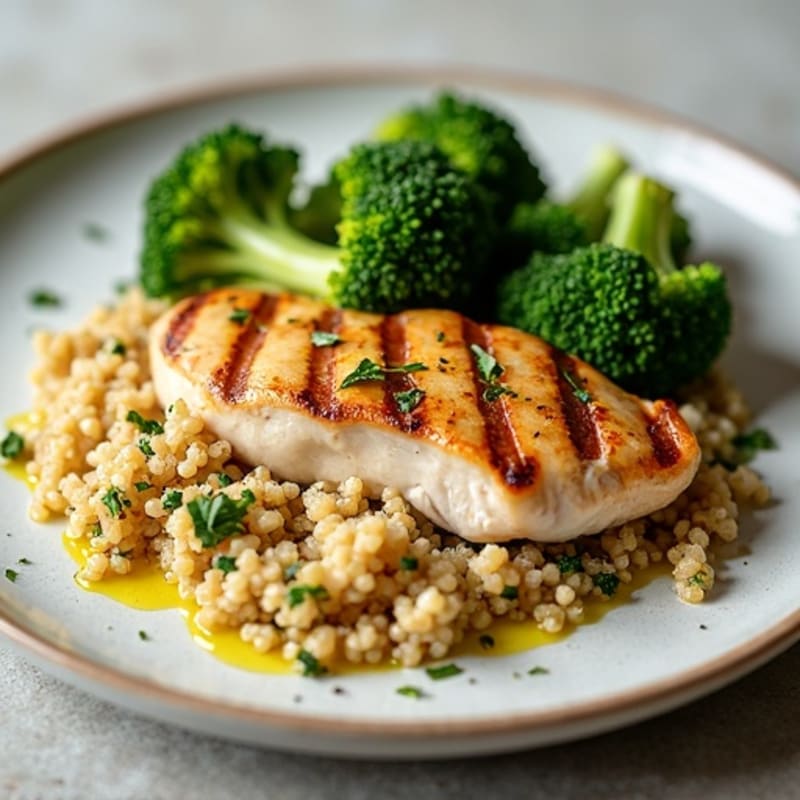 Grilled Chicken Breast with Quinoa and Roasted Broccoli