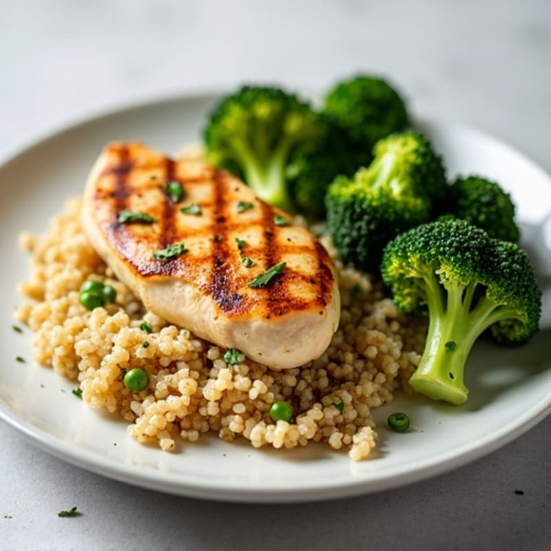 Grilled Chicken Breast with Roasted Broccoli and Quinoa