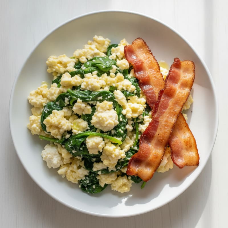 Cottage Cheese Scramble with Spinach and Turkey Bacon