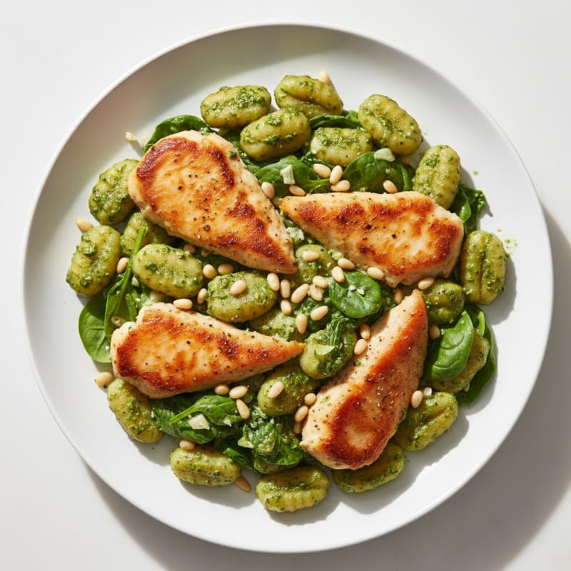Creamy Pesto Gnocchi with Toasted Pine Nuts