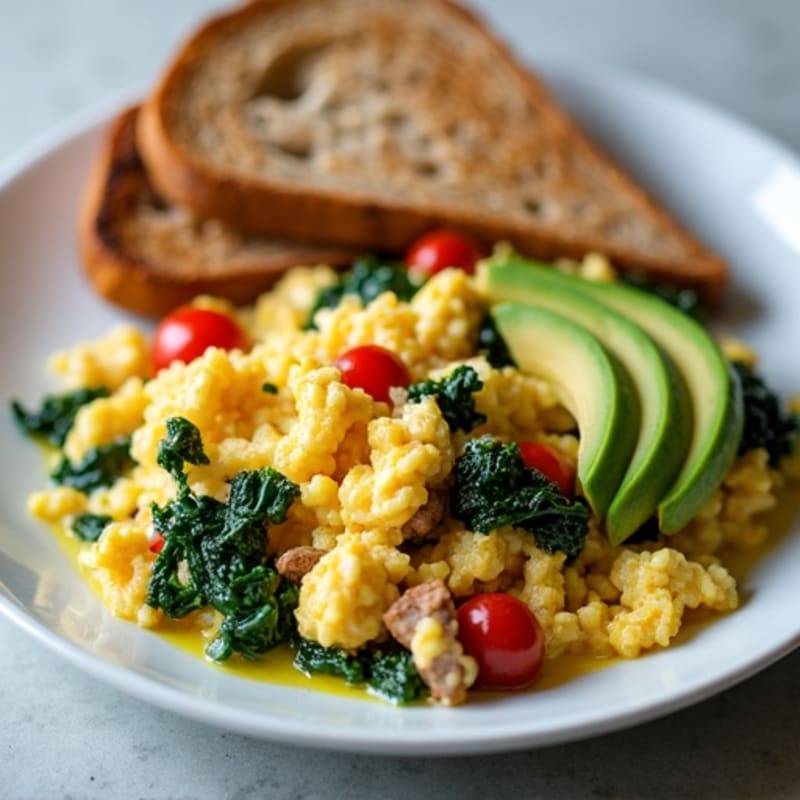 Egg White Scramble with Turkey Sausage and Sautéed Spinach