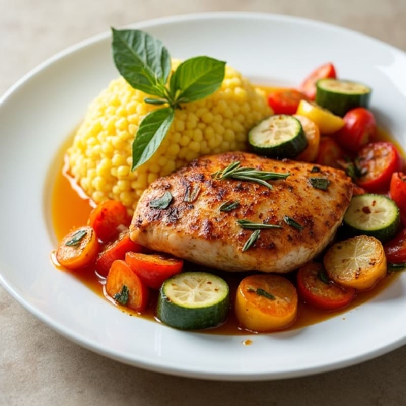 Cassava Fufu with Herb-Roasted Chicken and Spiced Vegetables