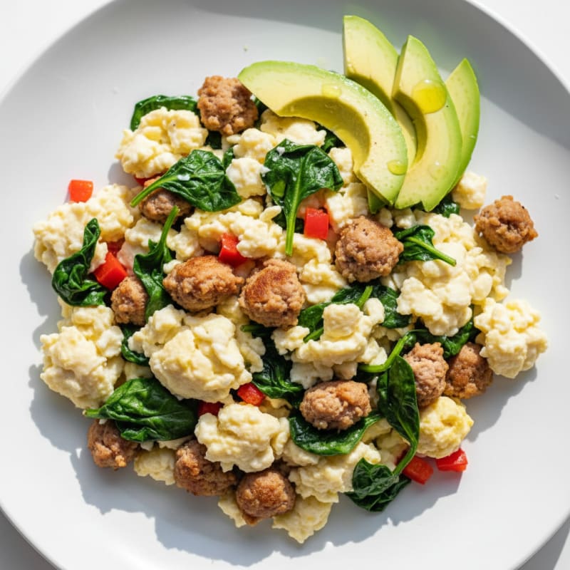 Egg White Scramble with Turkey Sausage and Spinach