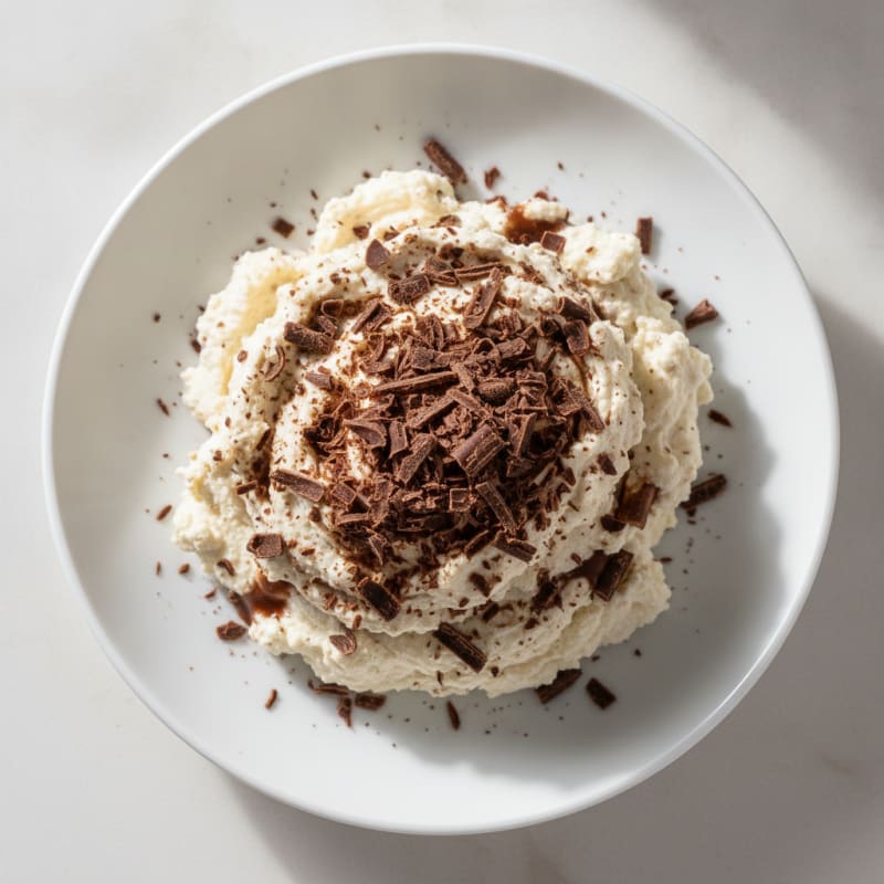 Silky Cottage Cheese Protein Mousse with Dark Chocolate Shavings