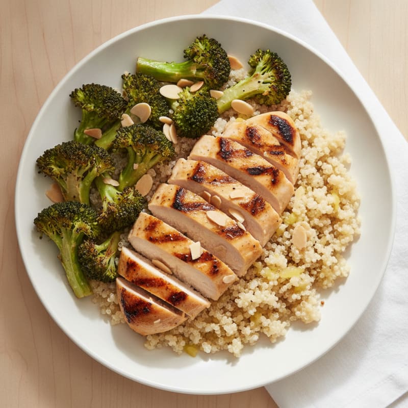 Grilled Chicken and Quinoa Bowl with Roasted Broccoli