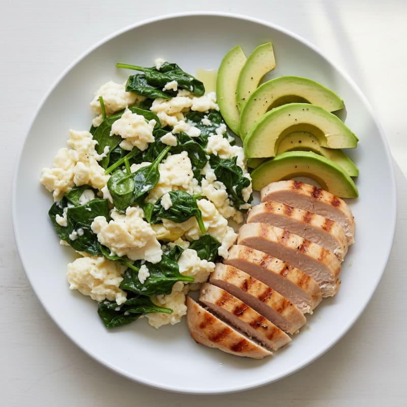 Egg White Spinach Scramble with Grilled Turkey Breast